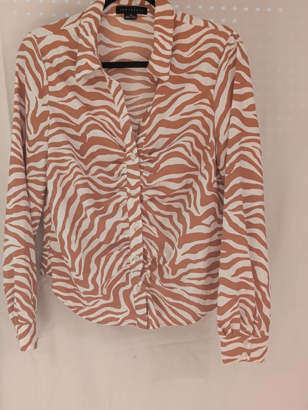 Banana Republic White and Tan Zebra-Print Button Down Shirt